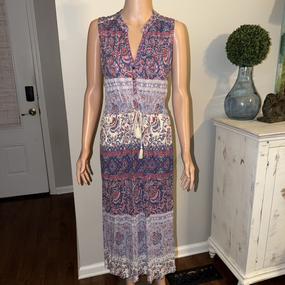 Lucky Brand Women's S Sleeveless Maxi Dress Paisley Floral Western Boho Festival